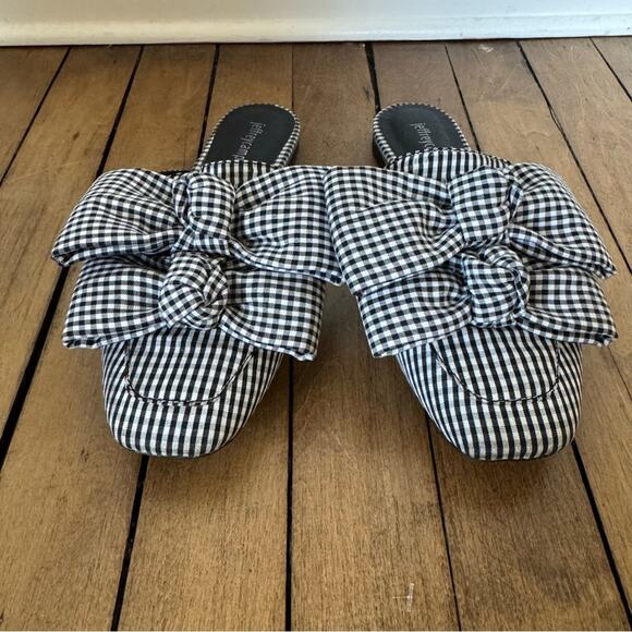 Jeffrey Campbell Black and White Gingham Plaid Bow Mules Slides 6.5 - Picture 4 of 11